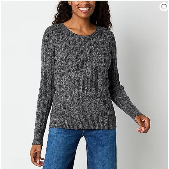 St. John's Bay Grey Crotchet Thick Knit Sweater, Women's Petite Large main image 0